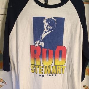 Rod Stewart Graphic Raglan Baseball Tee - White & Navy